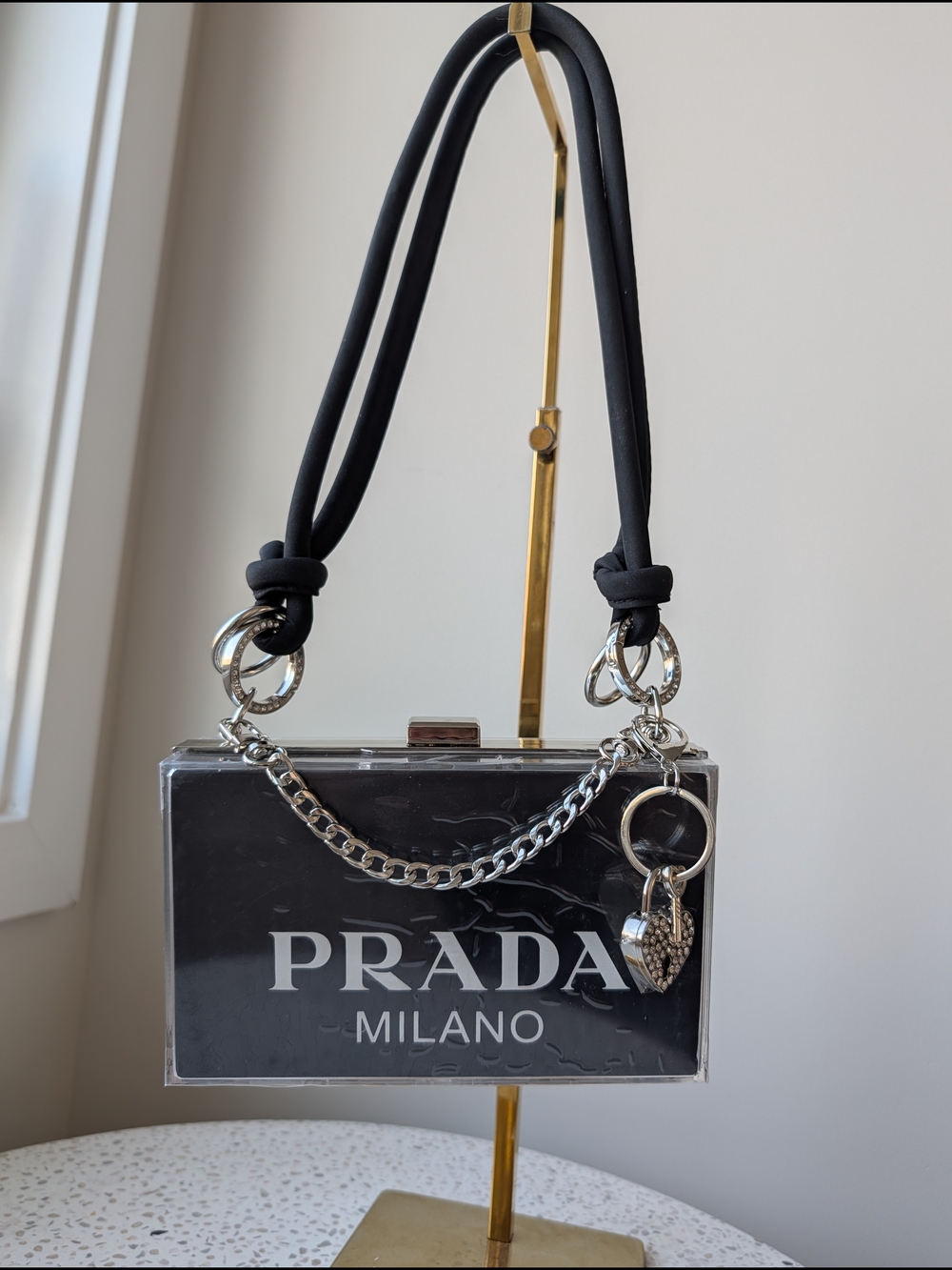 Upcycled Clear Acrylic Logo Box Bag in Black